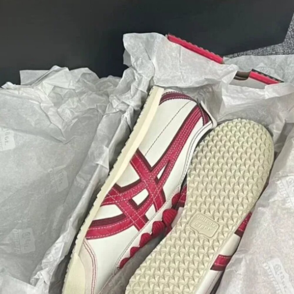 Onitsuka Tiger by Asics White Sneakers with Pink-Red Stripes - Picture 4 of 8